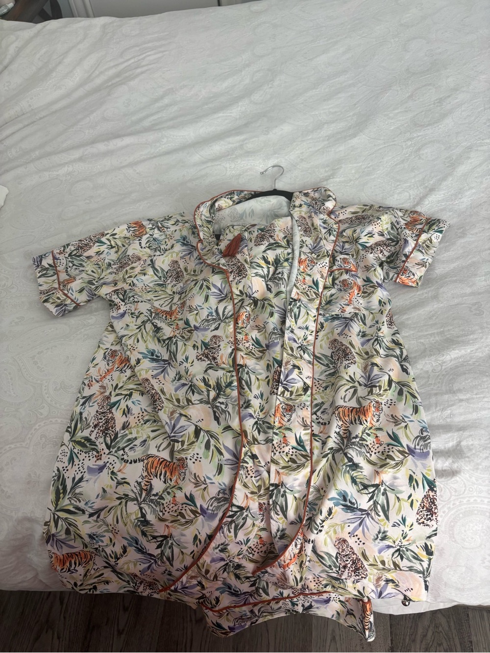 Kids Short-Sleeve Pajama Romper in Cream with Jungle Print